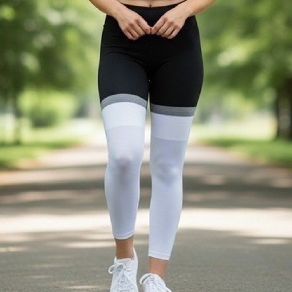 Athleta Women Colorblock Seamless High Rise Leggings Blak Blu Grey Compression M